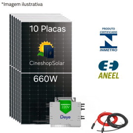 Gerador Solar ate 907kWh/mes 6,6kWp Micro Deye 2.250K 10 Placas 660W