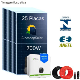 Gerador Solar ate 2.375kWh/m de 17,5kWp Inversor Growatt 20KW - 25 Placas 700W