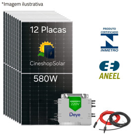 Gerador Solar ate 1.039kWh/m de 6,96kWp Micro Deye 2.250K - 12 Placas 580W
