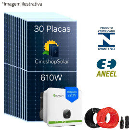 Gerador Solar ate 2.400Kh/m de 18.30kwp Inversor Growatt 15K - 30 Placas 610W
