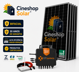 Kit Energia Solar On-Grid 4.96kWp Microinversor Apsystems + 8 Placas 620W - Gera at� 744kWh/m 