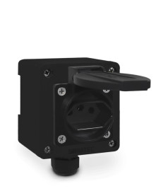 Tomada Ind. Preta 2P+T 20A + Caixa Pl�stica Preta - Para Sobrepor ou Fixar em Trilho DIN