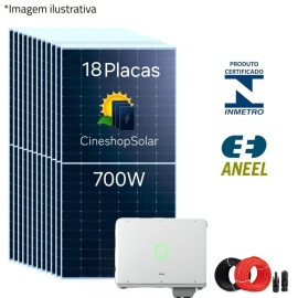 Gerador Solar ate 1.523kWh/m de 12,60kWp Inversor SAJ 10KW - 18 Placas 700W 